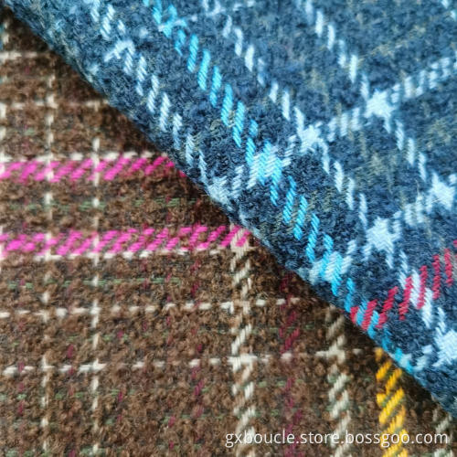 Woolen Boucle checked with loops yarn fabrics